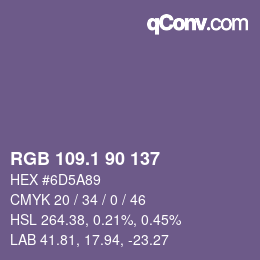 カラーコード: RGB 109.1 90 137 | qconv.com