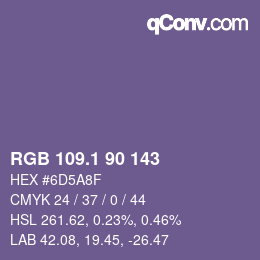 カラーコード: RGB 109.1 90 143 | qconv.com