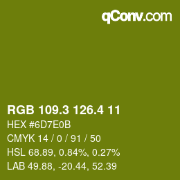 カラーコード: RGB 109.3 126.4 11 | qconv.com