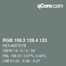 カラーコード: RGB 109.3 126.4 123 | qconv.com
