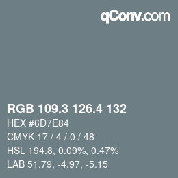 カラーコード: RGB 109.3 126.4 132 | qconv.com