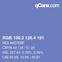 カラーコード: RGB 109.3 126.4 191 | qconv.com