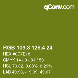 カラーコード: RGB 109.3 126.4 24 | qconv.com