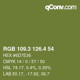 カラーコード: RGB 109.3 126.4 54 | qconv.com