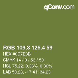 カラーコード: RGB 109.3 126.4 59 | qconv.com