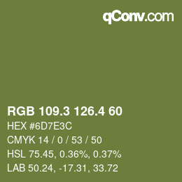カラーコード: RGB 109.3 126.4 60 | qconv.com