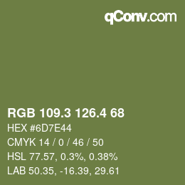 カラーコード: RGB 109.3 126.4 68 | qconv.com
