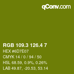 カラーコード: RGB 109.3 126.4 7 | qconv.com