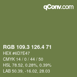 カラーコード: RGB 109.3 126.4 71 | qconv.com