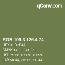 カラーコード: RGB 109.3 126.4 74 | qconv.com