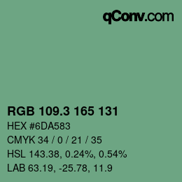カラーコード: RGB 109.3 165 131 | qconv.com