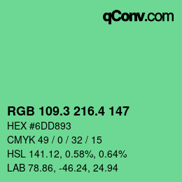 カラーコード: RGB 109.3 216.4 147 | qconv.com