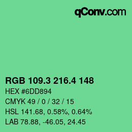 カラーコード: RGB 109.3 216.4 148 | qconv.com