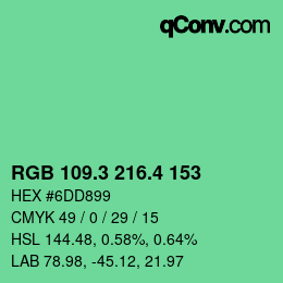 カラーコード: RGB 109.3 216.4 153 | qconv.com