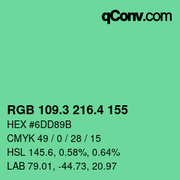 カラーコード: RGB 109.3 216.4 155 | qconv.com