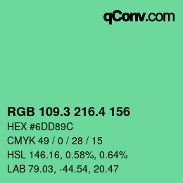 カラーコード: RGB 109.3 216.4 156 | qconv.com