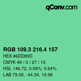 カラーコード: RGB 109.3 216.4 157 | qconv.com
