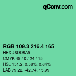 カラーコード: RGB 109.3 216.4 165 | qconv.com
