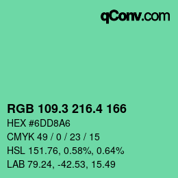 カラーコード: RGB 109.3 216.4 166 | qconv.com