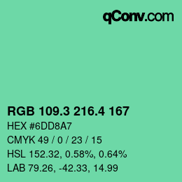 カラーコード: RGB 109.3 216.4 167 | qconv.com