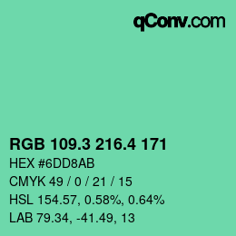 カラーコード: RGB 109.3 216.4 171 | qconv.com