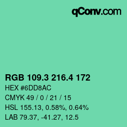 カラーコード: RGB 109.3 216.4 172 | qconv.com