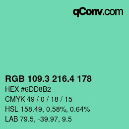 カラーコード: RGB 109.3 216.4 178 | qconv.com