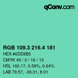 カラーコード: RGB 109.3 216.4 181 | qconv.com
