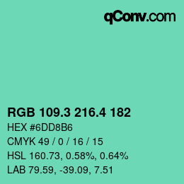 カラーコード: RGB 109.3 216.4 182 | qconv.com
