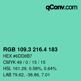 カラーコード: RGB 109.3 216.4 183 | qconv.com