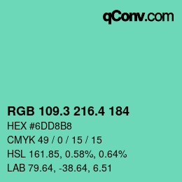 カラーコード: RGB 109.3 216.4 184 | qconv.com