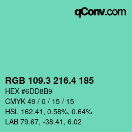 カラーコード: RGB 109.3 216.4 185 | qconv.com