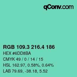 カラーコード: RGB 109.3 216.4 186 | qconv.com