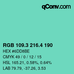 カラーコード: RGB 109.3 216.4 190 | qconv.com