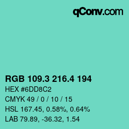 カラーコード: RGB 109.3 216.4 194 | qconv.com