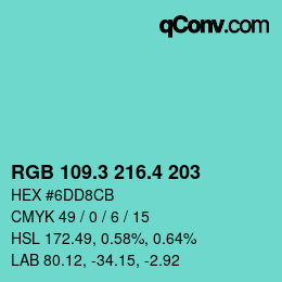 カラーコード: RGB 109.3 216.4 203 | qconv.com