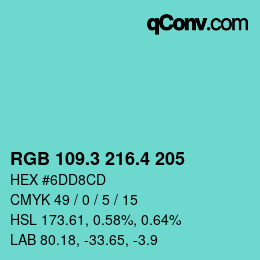 カラーコード: RGB 109.3 216.4 205 | qconv.com