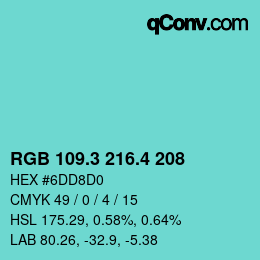 カラーコード: RGB 109.3 216.4 208 | qconv.com