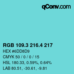 カラーコード: RGB 109.3 216.4 217 | qconv.com