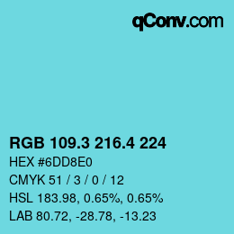 カラーコード: RGB 109.3 216.4 224 | qconv.com