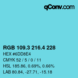 カラーコード: RGB 109.3 216.4 228 | qconv.com