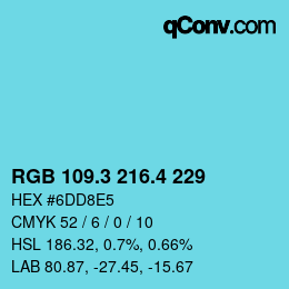 カラーコード: RGB 109.3 216.4 229 | qconv.com