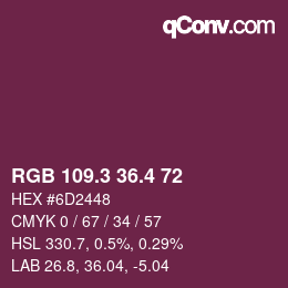 カラーコード: RGB 109.3 36.4 72 | qconv.com