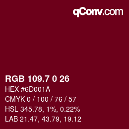 カラーコード: RGB 109.7 0 26 | qconv.com