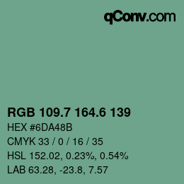 カラーコード: RGB 109.7 164.6 139 | qconv.com