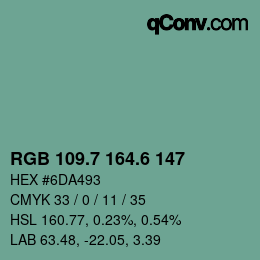 カラーコード: RGB 109.7 164.6 147 | qconv.com