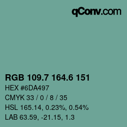 カラーコード: RGB 109.7 164.6 151 | qconv.com