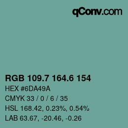 カラーコード: RGB 109.7 164.6 154 | qconv.com