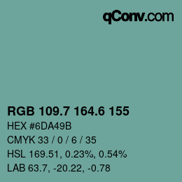 カラーコード: RGB 109.7 164.6 155 | qconv.com