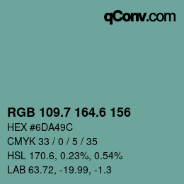 カラーコード: RGB 109.7 164.6 156 | qconv.com